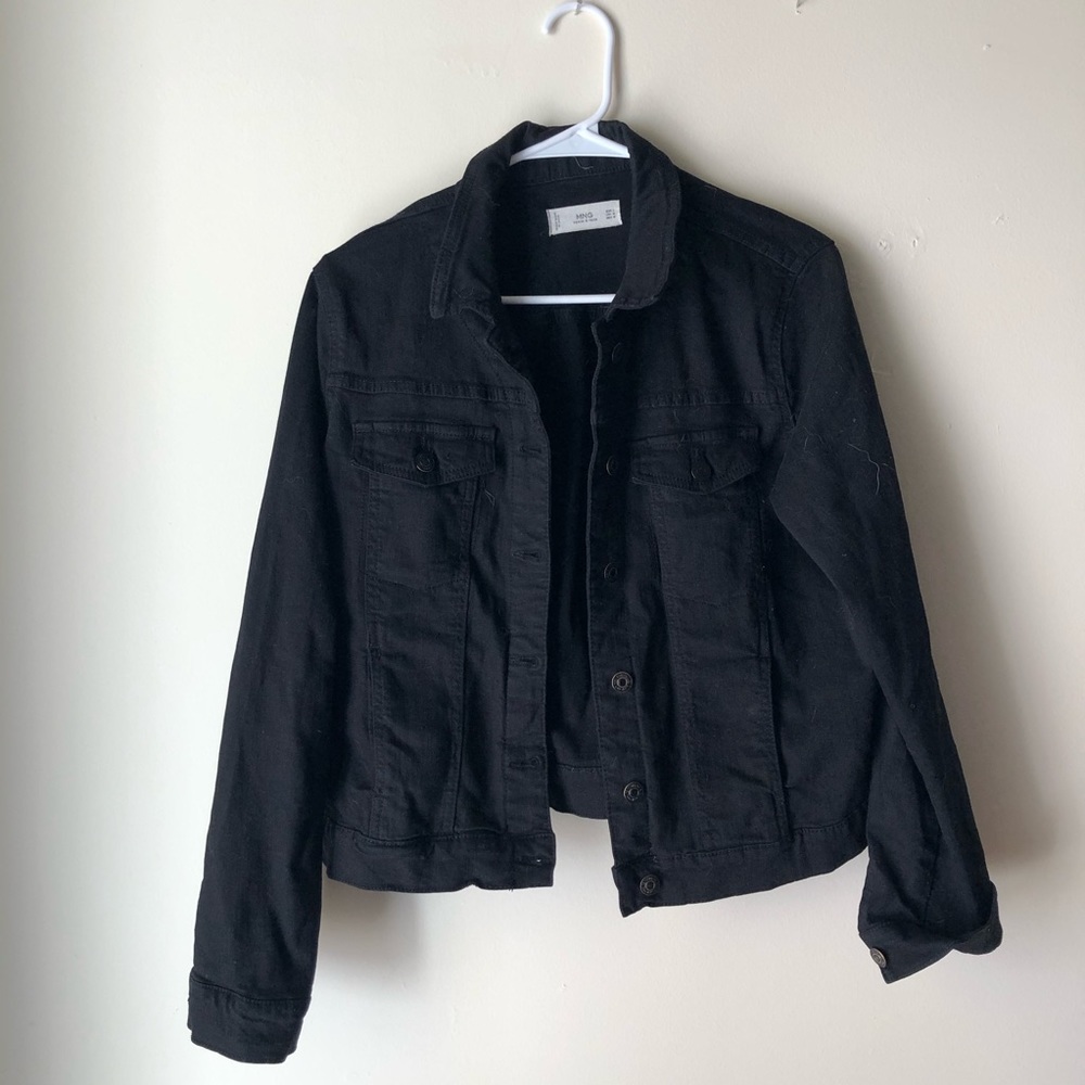 Mango Black Cropped Denim Jacket
